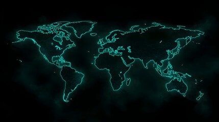 Naklejka premium Glowing Minimalist World Map with Sleek Neon Design Elements