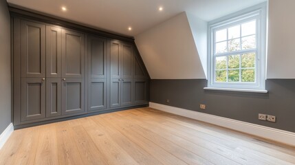 Obraz premium Corner wardrobe in compact room layout, angled perfectly to save space