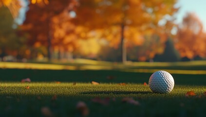 Autumn golf ball on a fairway
