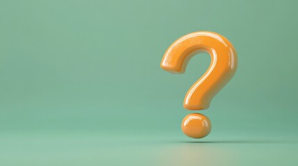 Three dimensional render of orange question mark against green background
