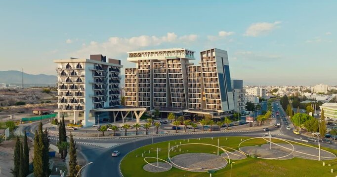 Aerial view of the cityscape of Nicosia, Cyprus. New buildings on the outskirts of the island's capital. High quality 4k footage