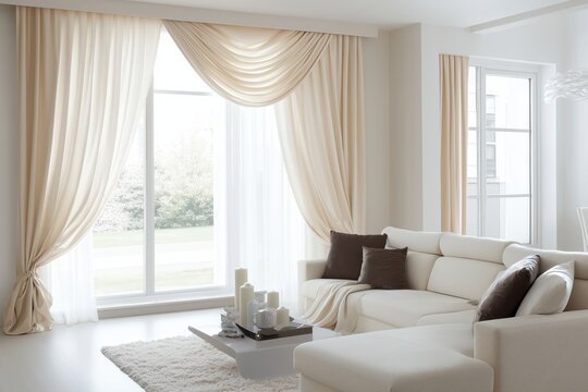 Sala de estar minimalista com paredes de concreto aparente, ilumina&ccedil;&atilde;o embutida no teto, janelas amplas com vista urbana e decora&ccedil;&atilde;o neutra, IA generativa