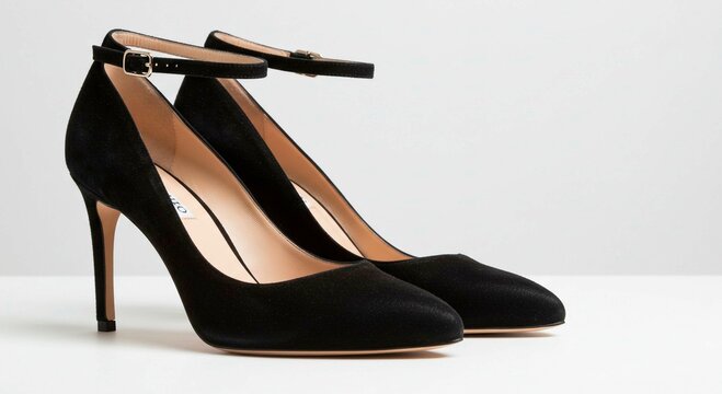 Elegant Pair of Black Suede Ankle Strap Court Shoes (Zign Women's Novo Isiro) on a Soft Light Background

