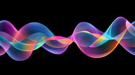 A vibrant display of swirling, translucent, colorful waves against a black backdrop.