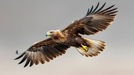 Obraz premium Flying Eagle Against Light Gray Sky