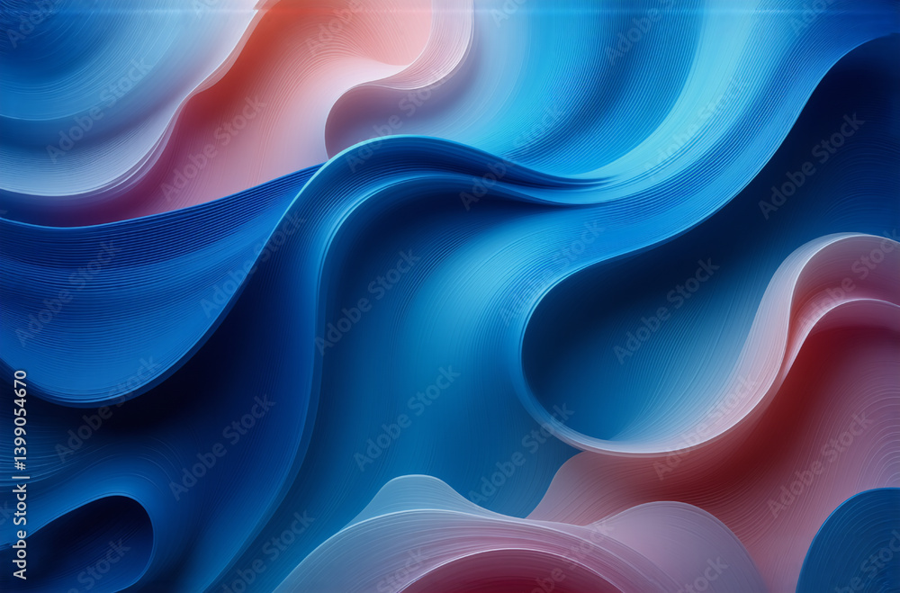 Poster abstract flowing waves of blue, red, and white colors create a smooth and dynamic background with cu