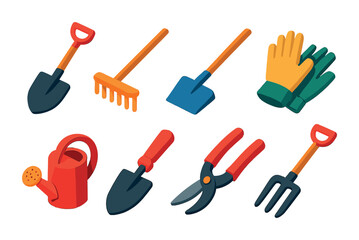Vibrant 3d gardening tools icons set for dynamic design projects