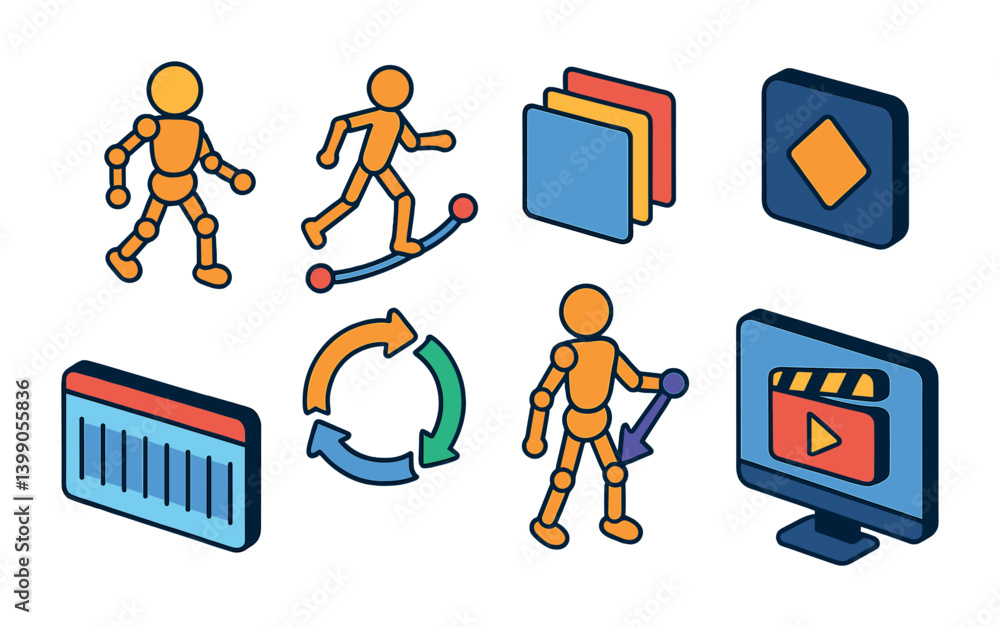 Poster isometric flat vector set of icons of ui customization settings: theme, wallpaper, font size, layout
