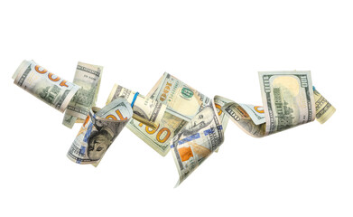 One hundred dollar banknotes on white background