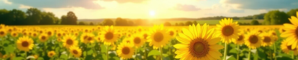 Obraz premium Sunlit field of bright yellow wildflowers swaying gently in spring breeze, open space, sunflower