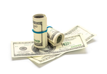 Fototapeta premium One hundred dollar banknotes on white background