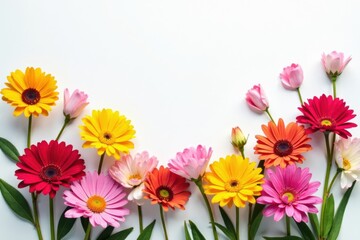 Colorful mixed flowers arrangement on white background, floral, fresh cut flowers