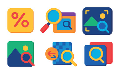 Isometric flat vector set of icons of digital map features: zoom in, zoom out, satellite view, map layers, street view, traffic overlay, route planner, map search. isolated transparent background.
