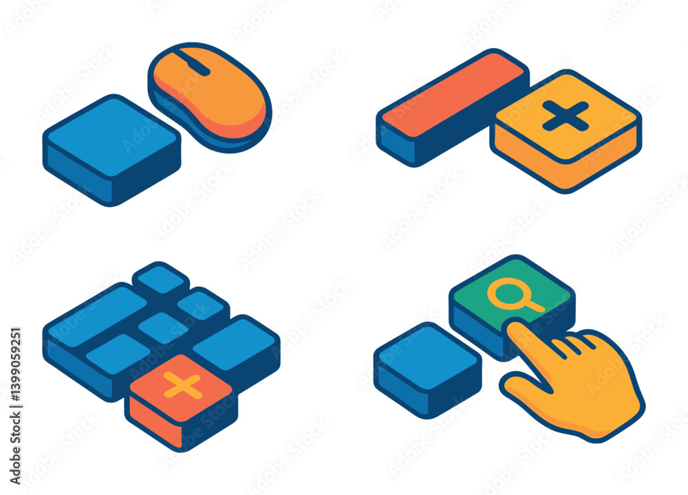 Poster isometric flat vector set of icons of browser zoom: zoom tab, browser magnify, page scale, zoom menu