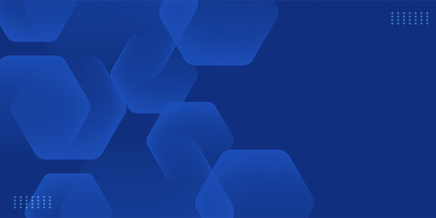 Modern abstract blue background with glowing geometric lines. Blue gradient hexagon shape design. Futuristic technology concept.