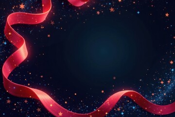 Obraz premium Black background with swirl ribbons and star-studded pattern, Christmas banners, starry patterns, decorative ribbons