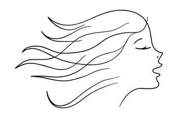 Elegant Woman Profile Line Art With Flowing Hair Depicting Femininity And Grace Isolated On A White Background For Minimalist Design Aesthetics