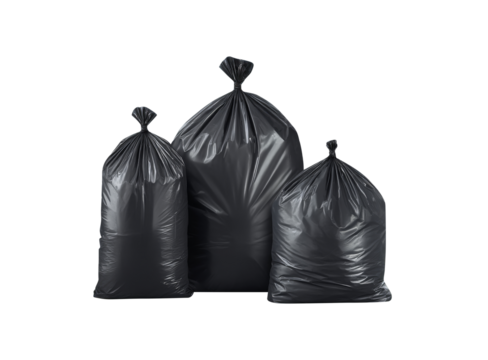 Black Trash Bags Isolated on a Transparent Background for Use