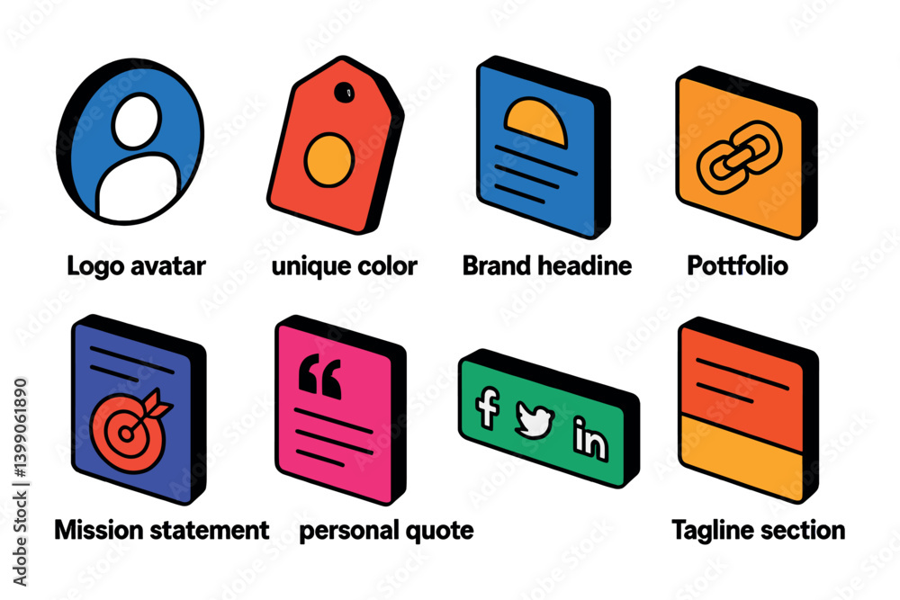 Poster isometric flat vector set of icons of ui customization settings: theme, wallpaper, font size, layout