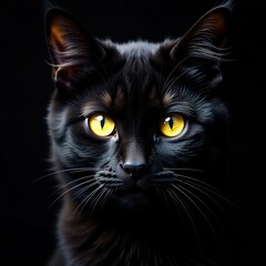 Dark fur with vibrant eyes on black background, agile, camouflage