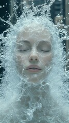 Woman in Water Splash for Calm Expression.