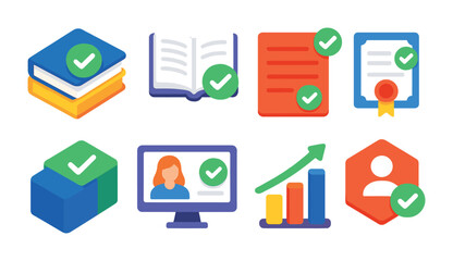 Isometric flat vector set of icons of resume profiles: profile summary, resume icon, skills section, work experience, timeline icon, education tag, CV photo, achievements. isolated transparent