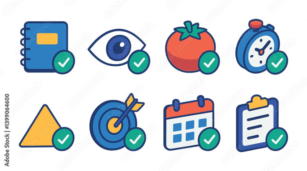 Poster isometric flat vector set of icons of inbox zero tools: empty inbox, completed message, checkmark ic