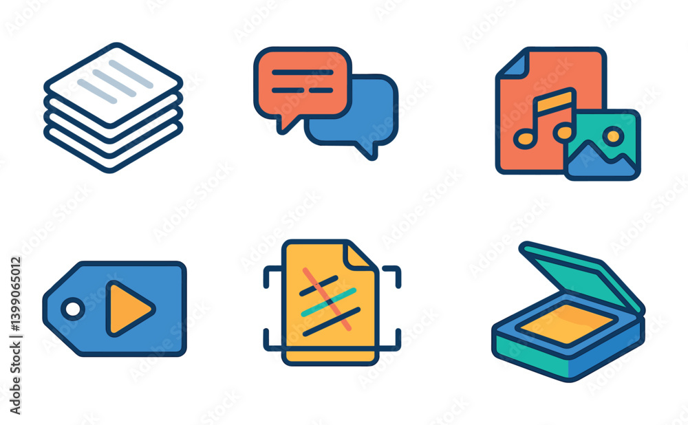 Poster multimedia and technology icons set - colorful linear style collection