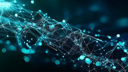 Abstract Turquoise Network Design With Glowing Points On Dark Background