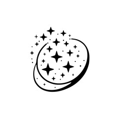 Celestial Crescent and Stars Vector Illustration, Boho Style, Black & White