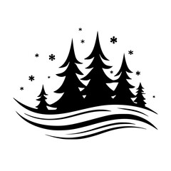 Minimalist Winter Forest Scene with Snowflakes - Vector Illustration