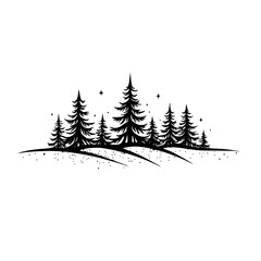 Fototapeta premium Minimalist Silhouette Forest Scene with Stars - Vector Illustration