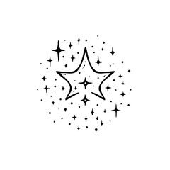 Celestial Starry Graphic: Hand-Drawn Black & White Design