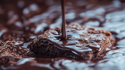 Melted chocolate pouring over brownies