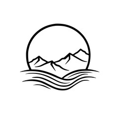 Minimalist Mountain Landscape Logo: Black Lines, Nature, Adventure