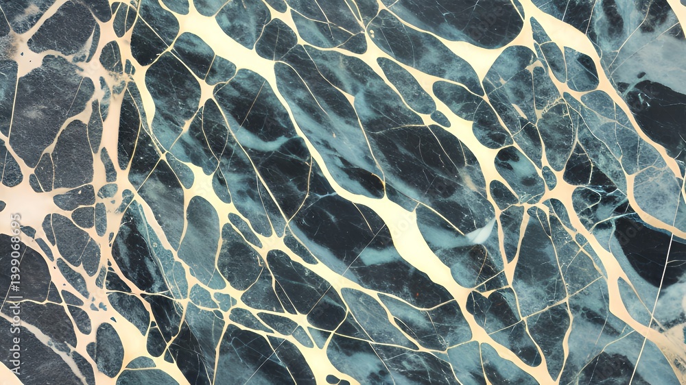 Poster close-up of a marbled texture featuring blue, teal, and cream swirls, creating an intricate and flui