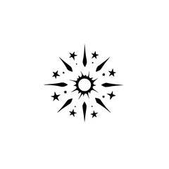 Minimalist Sunburst & Stars Illustration, Black & White, Modern Design