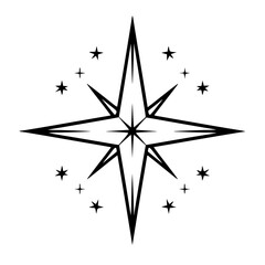 Simple Geometric Starburst Design on White, Minimalist Black and White, Christmas, Winter