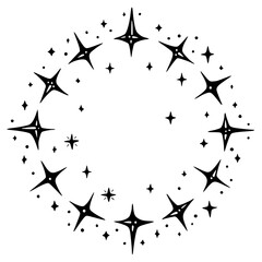 Celestial Starburst Frame: Retro Modern Black and White Vector