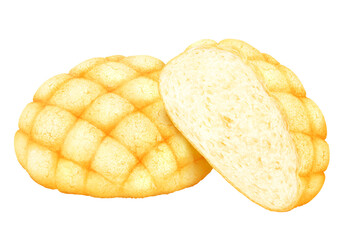 サクサクふわふわのメロンパン　菓子パン　甘い　断面　ハーフカット