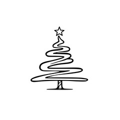 Minimalist Hand-Drawn Christmas Tree Icon - Black & White, Holiday Design