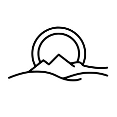 Minimalist Mountain Sunset Logo - Black & White Outline