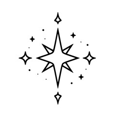 Minimalist Starburst Icon, Black and White, Sparkles, Elegant Design