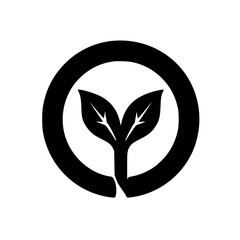 Minimalist Organic Logo: Plant Sprout in Circle, Black & White