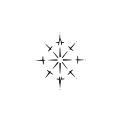 Minimalist Starburst Brushstroke Illustration, Black & White, Isolated on White