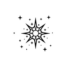 Celestial Starburst Icon with Glittering Stars - Minimalist Design