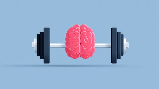 Fitness motivation gym mental focus concept. Brain-shaped dumbbell symbolizing mental strength and fitness.