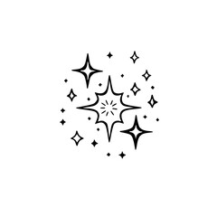 Hand-Drawn Sparkles and Stars, Black & White Illustration