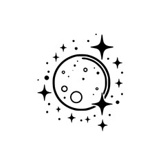Celestial Moon and Stars - Minimalist Black & White Icon