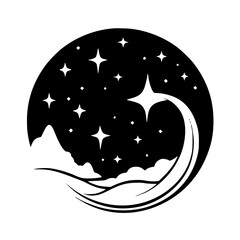 Celestial Night Sky Circle Icon - Monochrome Starry Design